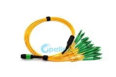 12 волокон MPO Fanout кабель: MPO Женский до 12 LC/APC волоконно-оптический патч-корд, одномодовый, LSZH желтый
